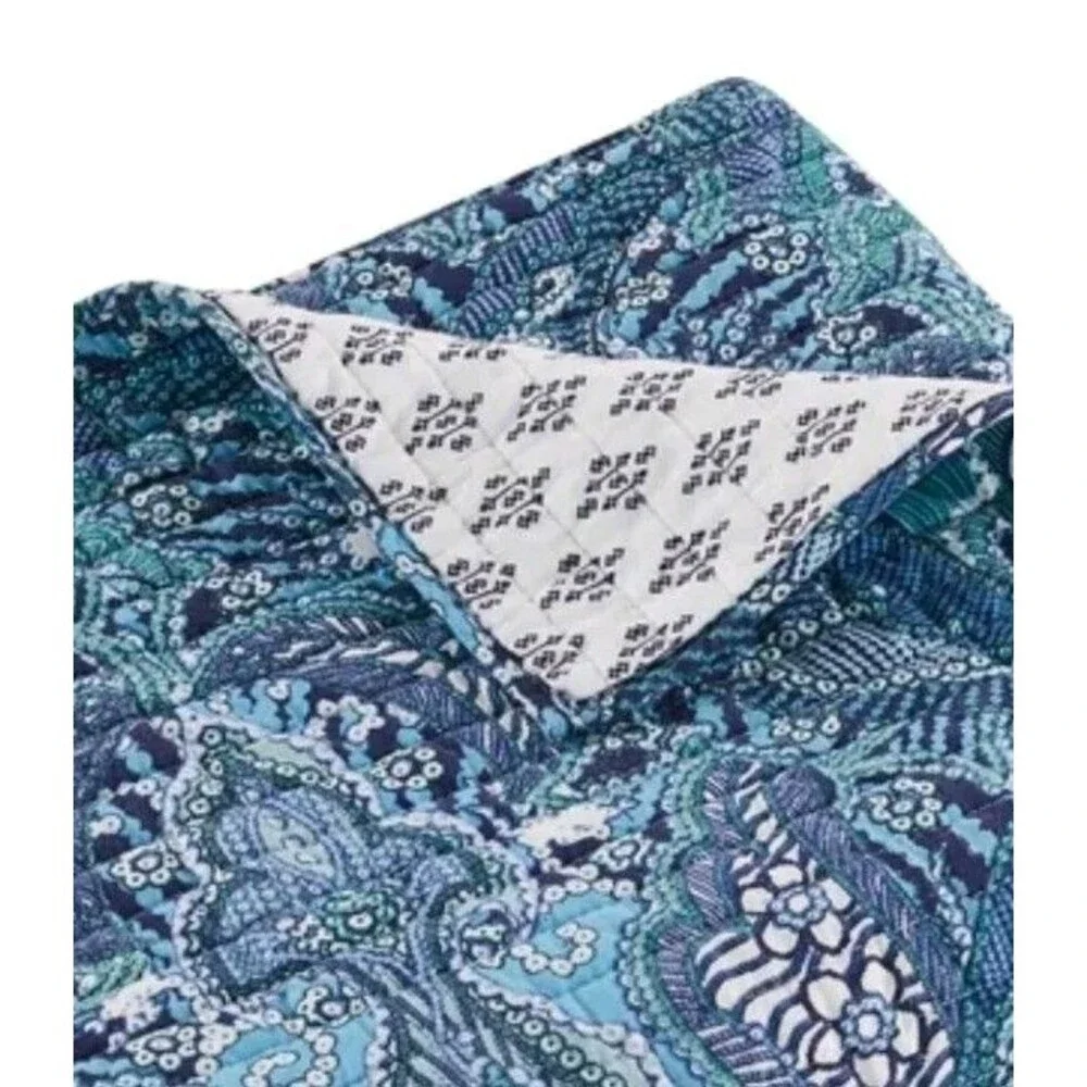 Levtex Twin 2 Peice Bellamy Teal Quilt Set Reversible Blue/Teal/White Print NEW